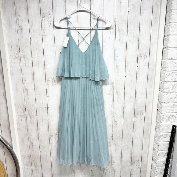 Asos Dress Women Size 4 Pleated Sleeveless Crop Top Midi Crossback Elegant Glam - Picture 2 of 6